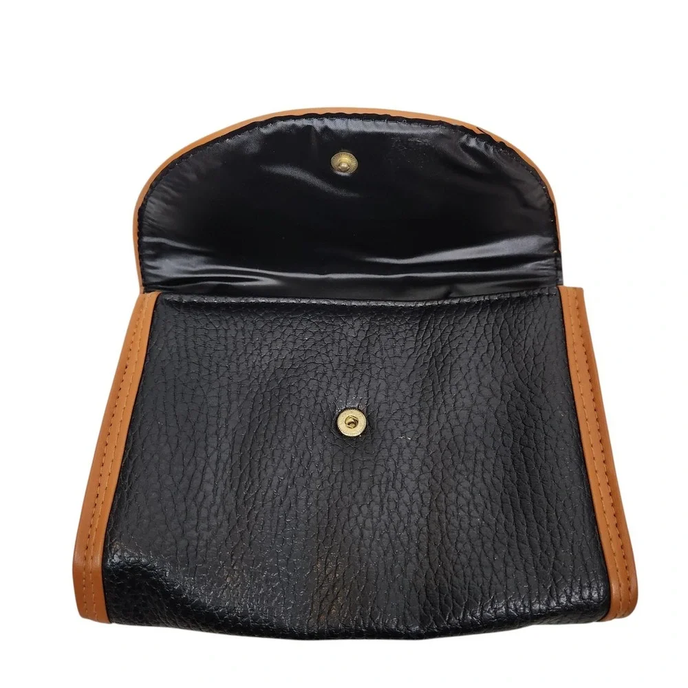 Vintage NIKKI NONNO Clutch Bag Womens Small Black Leather Tan Trim Snap Closure